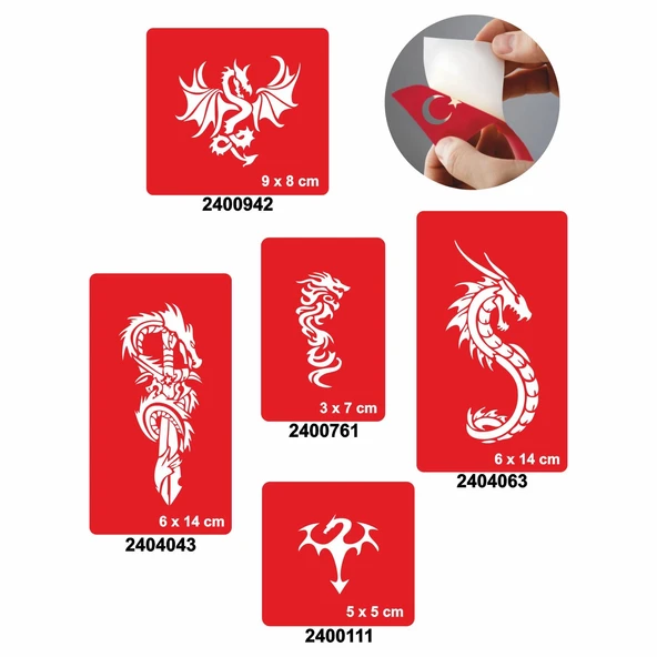 Dragonlar 5'li Set Geçici Dövme Kına Şablonu - 1