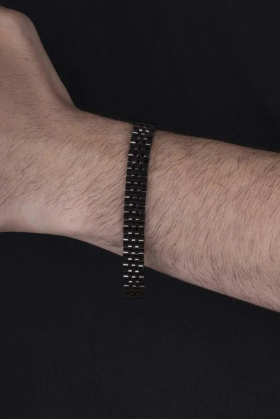 Gümüş Pazarım Siyah Kordon Model Çelik Erkek Bileklik - Resim 2