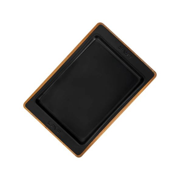 Lava Döküm Dikdörtgen Servis Tabağı ve Kayın Servis Ahşabı. Ölçü 36x24cm.-Bordo - Resim 3