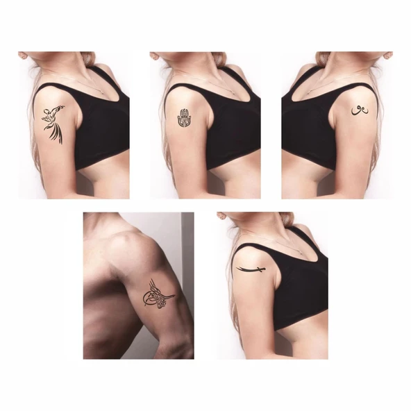 Evrensel Motifler 5'li Set Geçici Dövme Kına Şablonu - Resim 2