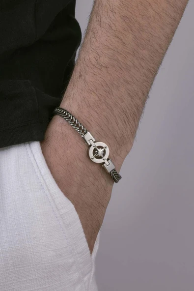 Gümüş Pazarım Kutup Yıldızı Motifli Zincir Model Çelik Erkek Bileklik ürün görseli 1
