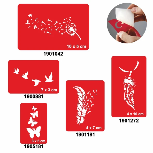 Kuşlar Ve Tüyler 5'li Set Geçici Dövme Kına Şablonu ürün görseli 1