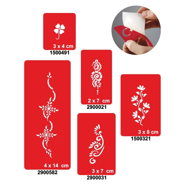 Arajman Çiçekler 5'li Set Geçici Dövme Kına Şablonu ürün görseli 1