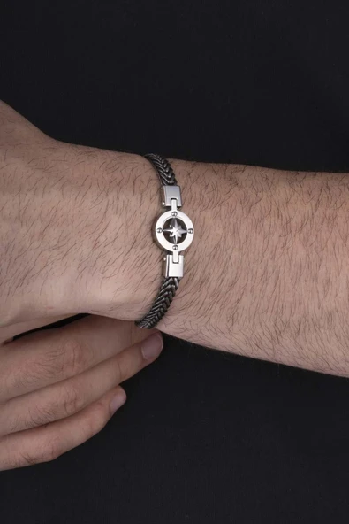 Gümüş Pazarım Kutup Yıldızı Motifli Zincir Model Çelik Erkek Bileklik - Resim 3