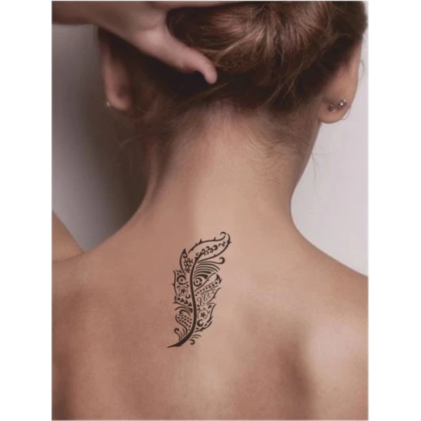 Desenli Kuş Tüyü 252 Tattoo Geçici Dövme Şablonları Kına Kalıpları - Resim 2
