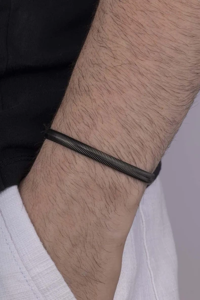 Gümüş Pazarım İtalyan Zincir Siyah Erkek Çelik Bileklik