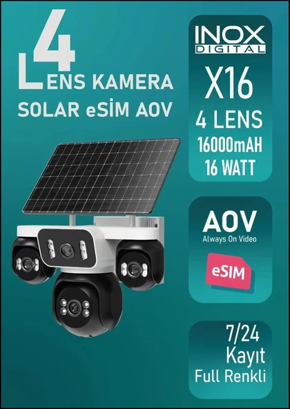 İNOX-X16 4 Lens Solar Esim Aov 7/24 Kayıt Full Renkli - 1