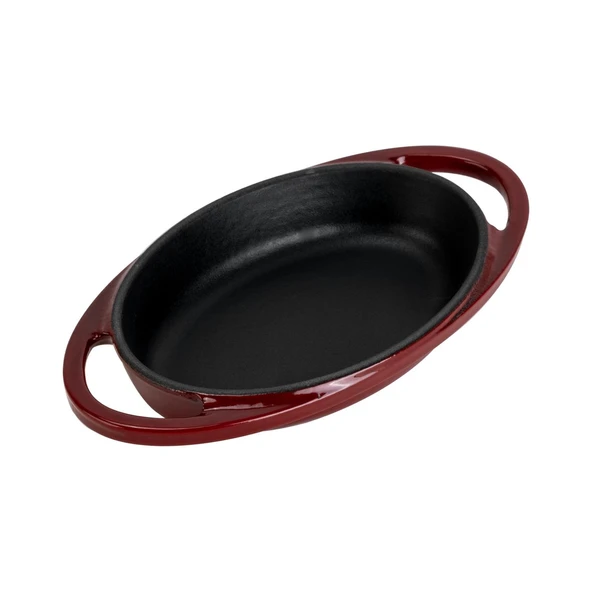 Lava Döküm Oval Sahan Döküm Demir Yekpare Çift Kulplu Ölçü 15x10cm.-Bordo - 2