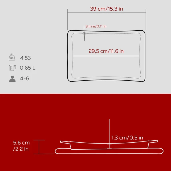 Lava Döküm Dikdörtgen Servis Tabağı ve Kayın Servis Ahşabı. Ölçü 36x24cm.-Bordo - Resim 5
