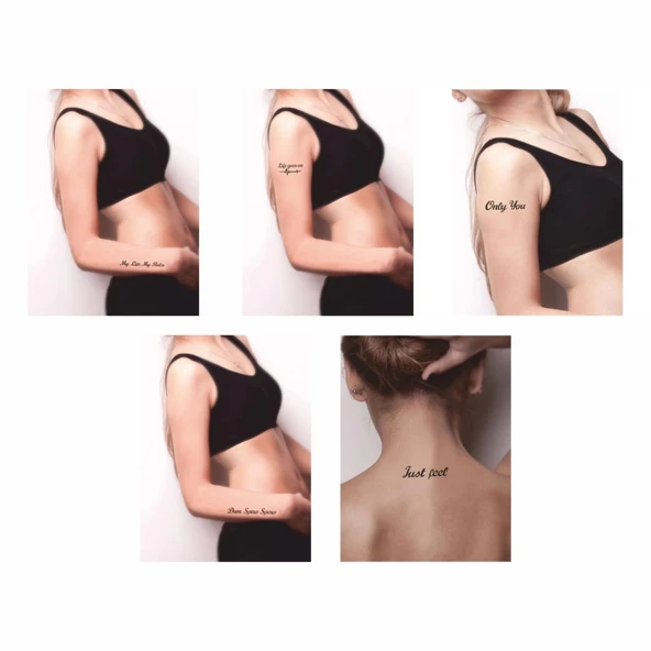 Sihirli Sloganlar 5'li Set Geçici Dövme Kına Şablonu - Resim 2