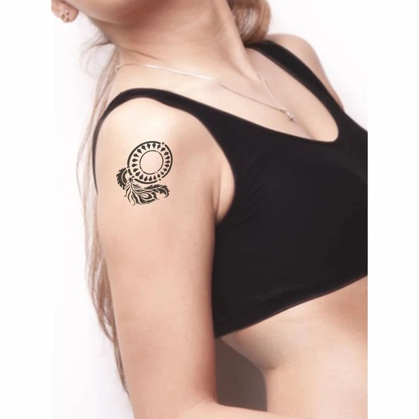Düş Kapanı(Dream Catcher) Tüy Mandala  Tattoo Geçici Dövme Şablonları Kına Kalıpları - Resim 2