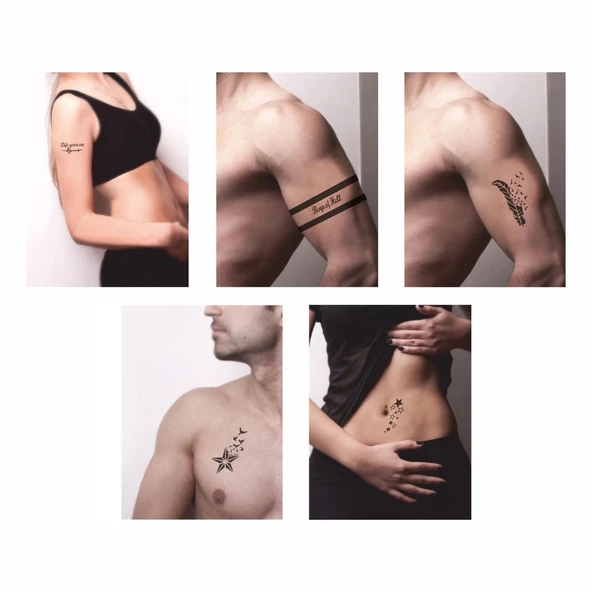 Kuşlar Ve Yıldızlar 5'li Set Geçici Dövme Kına Şablonu - Resim 2