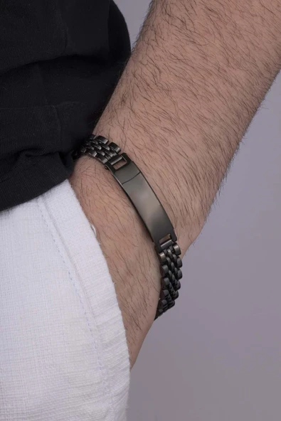 Gümüş Pazarım Klasik Model Siyah Çelik Erkek Bileklik ürün görseli 1