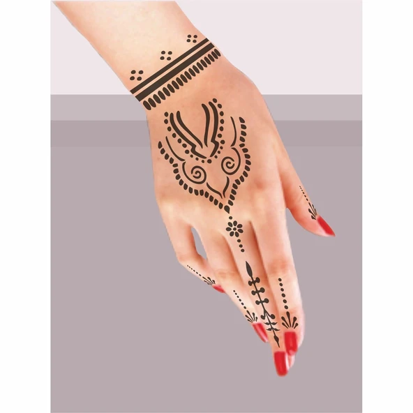 Çiçekli Kubbe 5'li Set Geçici Dövme Kına Şablonu - Resim 2