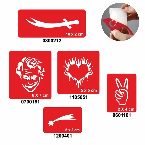 Zafer Modelleri 5'li Set Geçici Dövme Kına Şablonu - 1