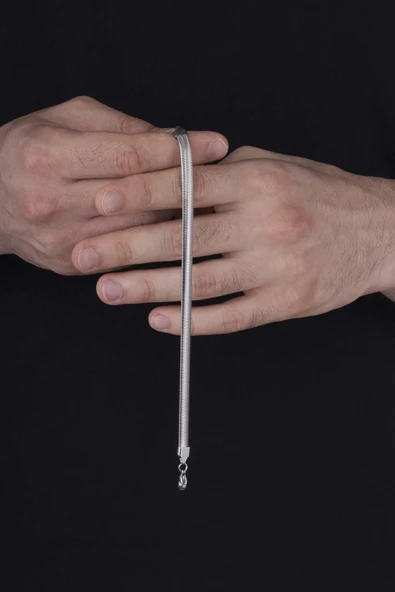 Gümüş Pazarım İtalyan Zincir Beyaz Altın Kaplama Erkek Çelik Bileklik - 3