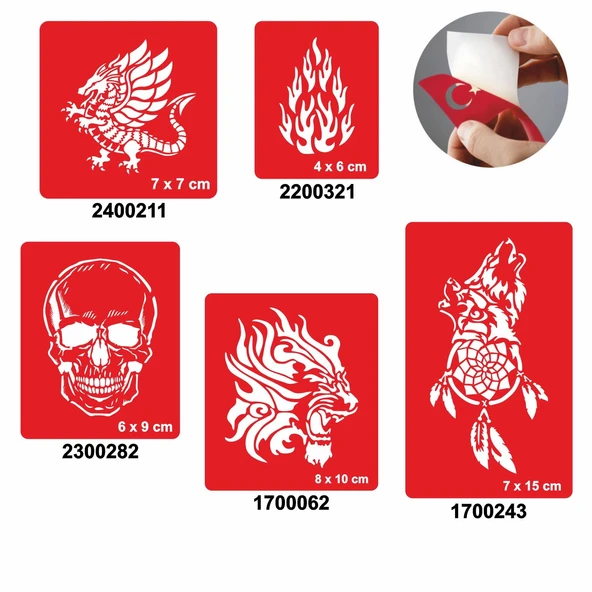 Ateş Saçan Modeller 5'li Set Geçici Dövme Kına Şablonu ürün görseli 1