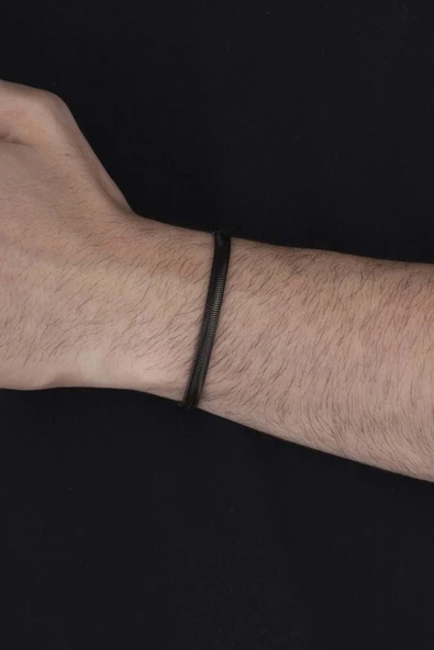 Gümüş Pazarım İtalyan Zincir Siyah Erkek Çelik Bileklik - 2