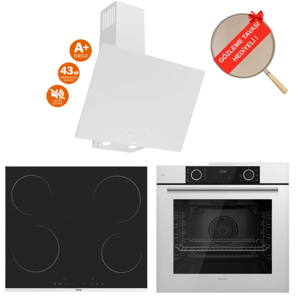 Ferre  FryArt Volo Vitroseramik Elektrikli Sessiz Beyaz Ankastre Set (D078 - SA + Ms261 + XE63CB ) ürün görseli 1