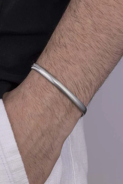 Gümüş Pazarım İtalyan Zincir Beyaz Altın Kaplama Erkek Çelik Bileklik