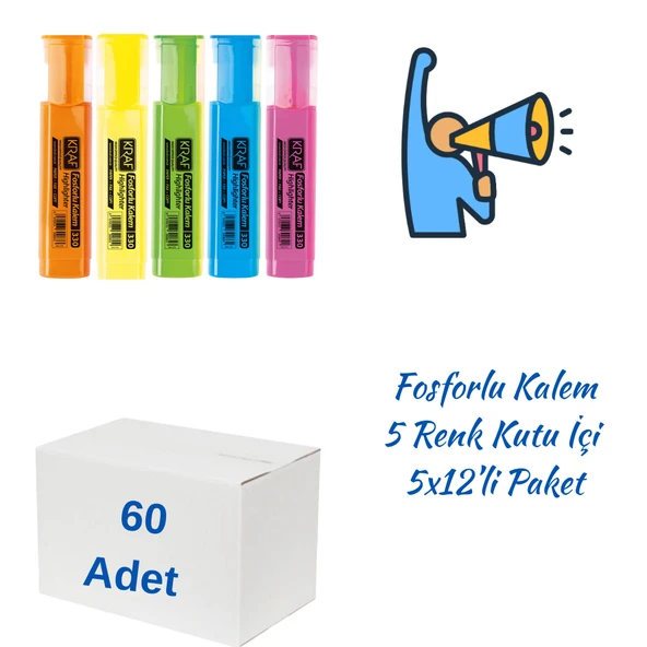 Kraf Fosforlu Kalem 330-5 5 Li 12 Adet