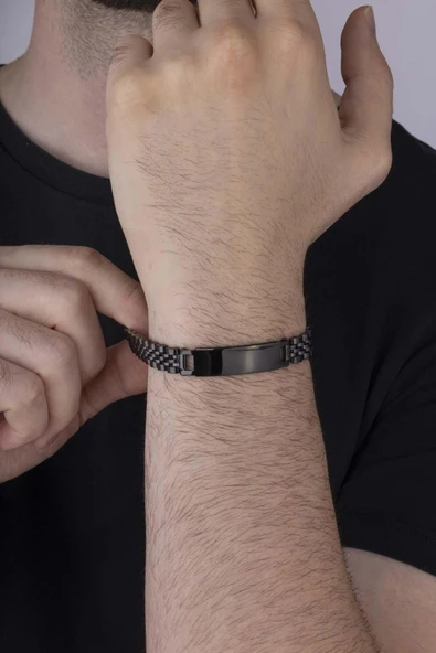Gümüş Pazarım Klasik Model Siyah Çelik Erkek Bileklik - Resim 3