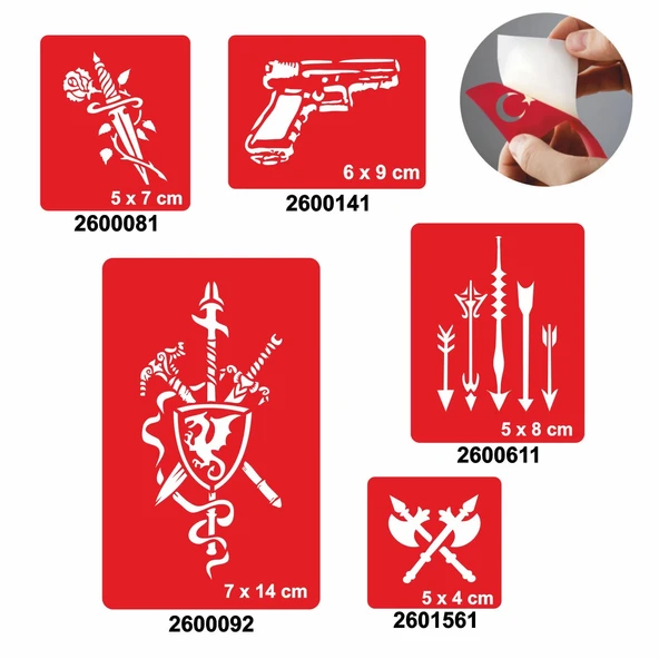 Savaş Aletleri 5'li Set Geçici Dövme Kına Şablonu ürün görseli 1