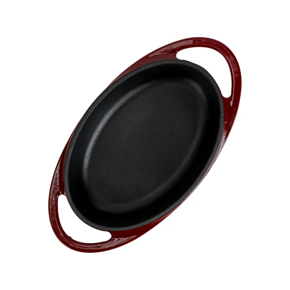 Lava Döküm Oval Sahan Döküm Demir Yekpare Çift Kulplu Ölçü 15x10cm.-Bordo - 3