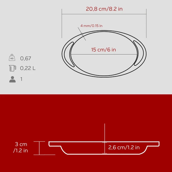 Lava Döküm Oval Sahan Döküm Demir Yekpare Çift Kulplu Ölçü 15x10cm.-Bordo - 5