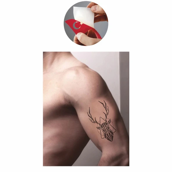 Güçlü Ve Kibar Geyik Geçici Desen Tattoo Geçici Dövme Şablonları Kına Kalıpları - Resim 2