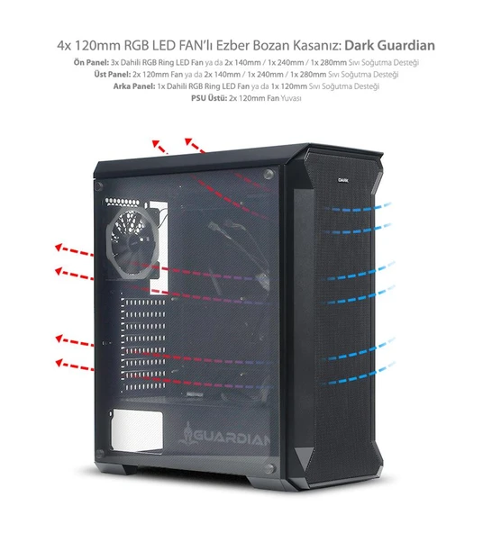 Dark GUARDIAN 4x12cm Dual RGB Fan USB3.0 T-Glass ATX Oyuncu Kasası - 2