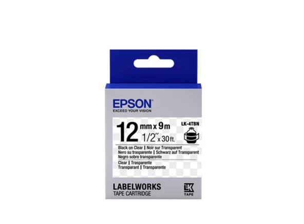 Epson LK-4TBN Şeffaf Üzeri Siyah 12mm 9Metre Etiket
