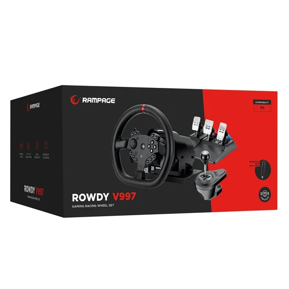 Rampage ROWDY V997 ONLY PC 3 Pedallı - El ve Sıralı Vitesli Gaming Oyuncu Direksiyonu - 2