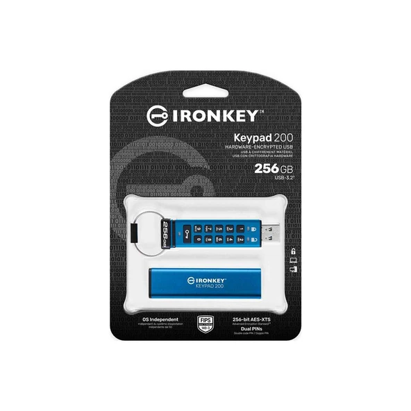 Kingston IKKP200-256GB 256GB IronKey Keypad 200, FIPS 140-3 Lvl 3 (Pending) Flash Bellek - 2