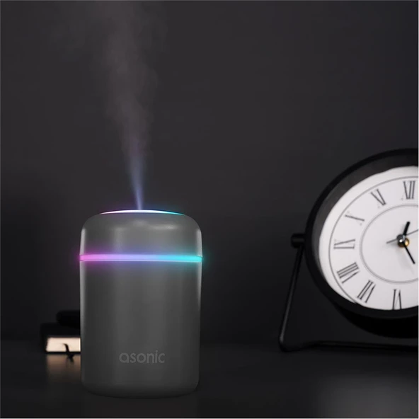 Asonic HN21 Matte Gri 2W 300ML kapasiteli 4 Saat Çalışabilir RGB Mini Oda Nemlendirici - 2