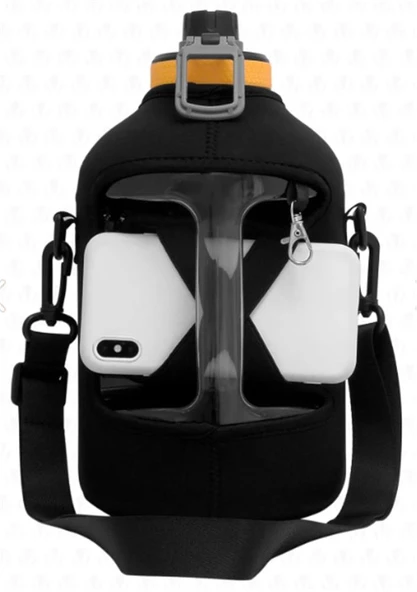 Valletta VLT1260 2.5lt Winta Motivasyonlu Sporcu Su Matarası  Siyah Çantalı - 2