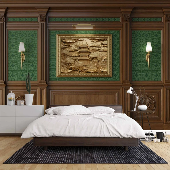 3D Ahşap Kaplama Duvar Görünümlü Duvar Kağıdı Baskı - Resim 2