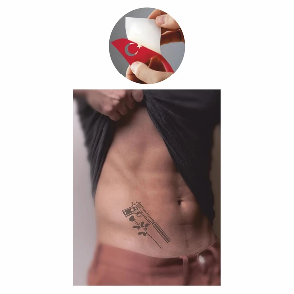 Susturucu Silah ve Gül  Tattoo Geçici Dövme Şablonları Kına Kalıpları - Resim 2