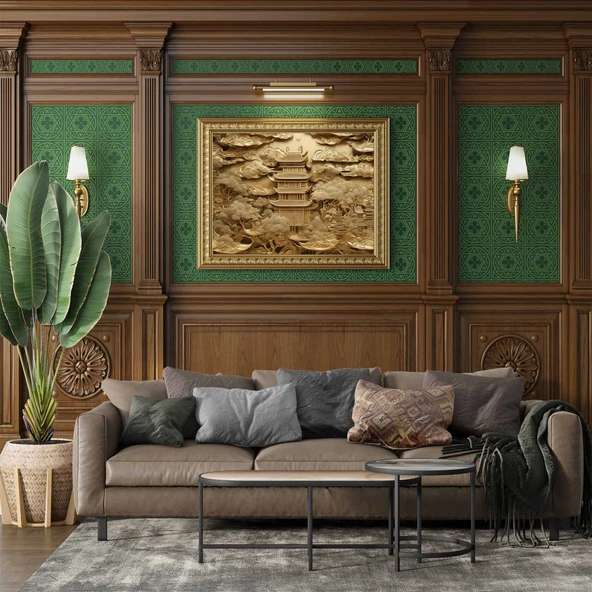 3D Ahşap Kaplama Duvar Görünümlü Duvar Kağıdı Baskı ürün görseli