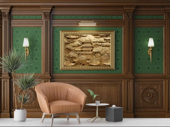 3D Ahşap Kaplama Duvar Görünümlü Duvar Kağıdı Baskı - Resim 6