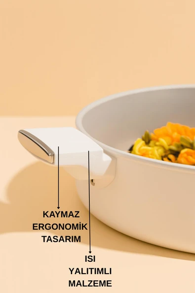 7 Parça Krem Seramik Kaplamalı Tencere Seti - Resim 2