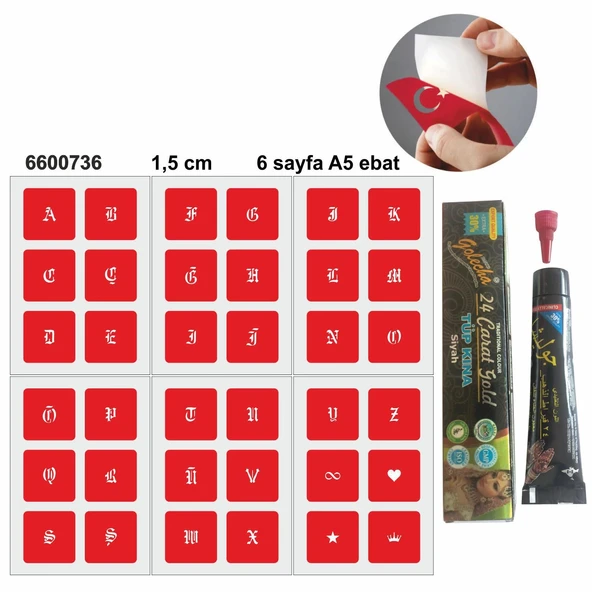 Gotik Sanatsal Harfler Hint Kınası ile Geçici Dövme Yapma Seti ürün görseli 1