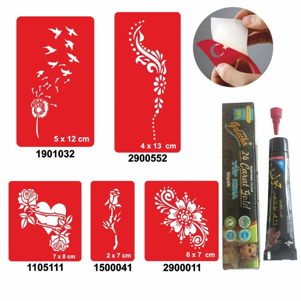 Tüy ve Çiçek Desenleri Hint Kınası ile Geçici Dövme Yapma Seti ürün görseli 1