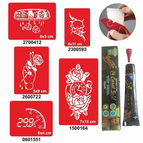 İbre Hız Desenleri Hint Kınası ile Geçici Dövme Yapma Seti ürün görseli 1