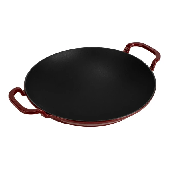 Lava Döküm Yuvarlak Wok Döküm Demir Yekpare Çift Kulplu Çap(Ø)38cm.-Bordo - 2