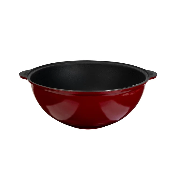 Lava Döküm Yuvarlak Özbek Kazanı / Tencere. Döküm Demir Yekpare Kulplu Çap(Ø)28cm.-Bordo ürün görseli