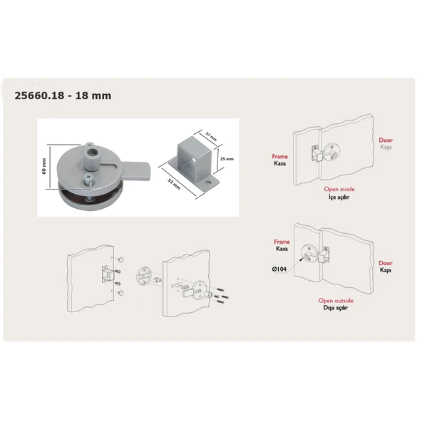 Tempo Islak Hacim 18 mm Kapazlama Sürgülü Kabin Kapı Kilidi - 2
