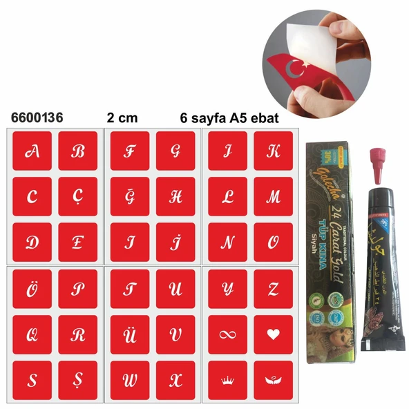 Kare Harfler Hint Kınası ile Geçici Dövme Yapma Seti ürün görseli 1