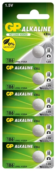GP GP186-C5 LR43 AG12 Alkalin Düğme Pil 5'li Paket