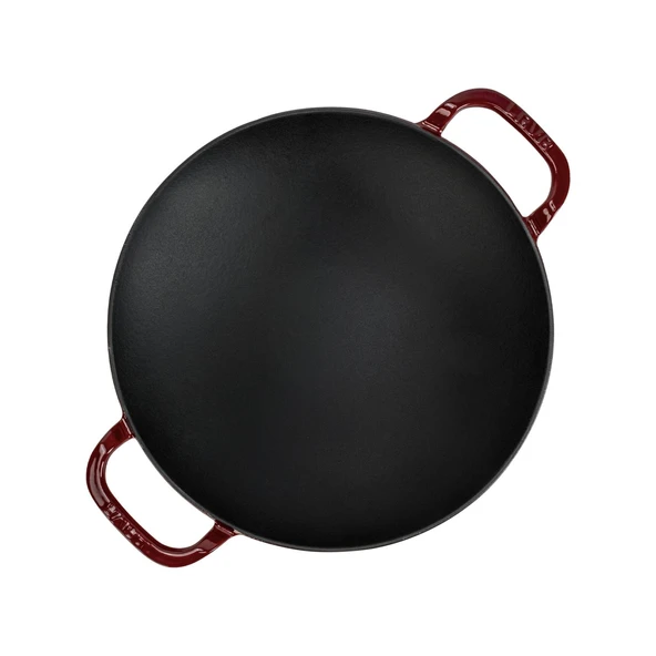 Lava Döküm Yuvarlak Wok Döküm Demir Yekpare Çift Kulplu Çap(Ø)38cm.-Bordo - 3